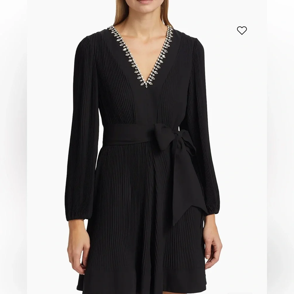 Milly Liv Embellished Pleated V-Neck Minidress - Picture 3 of 7